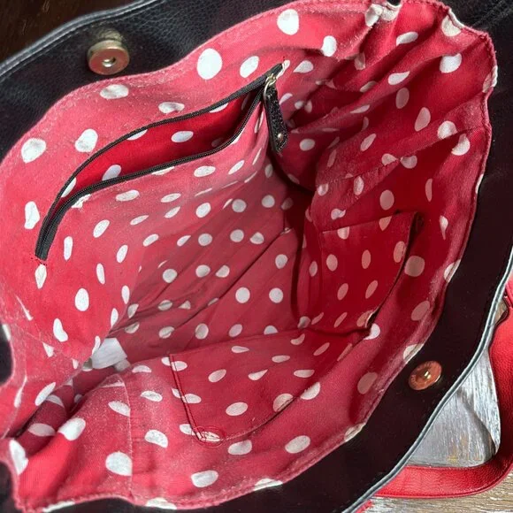 Loungefly Disney Minnie Mouse Tote Bag Embossed Black Faux Leather Polka Dot Bow - Picture 9 of 13